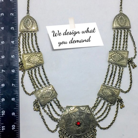 Vintage Silver Kuchi Boho Necklace, Multilayers Chain Bib Necklace - Picture 5 of 7
